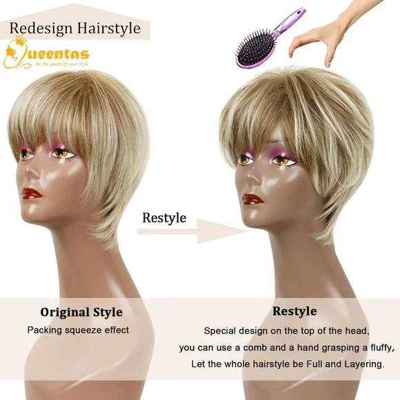 Pixie Layered Short Blonde Wigs for White Women Black Women Synthetic Hair Blond